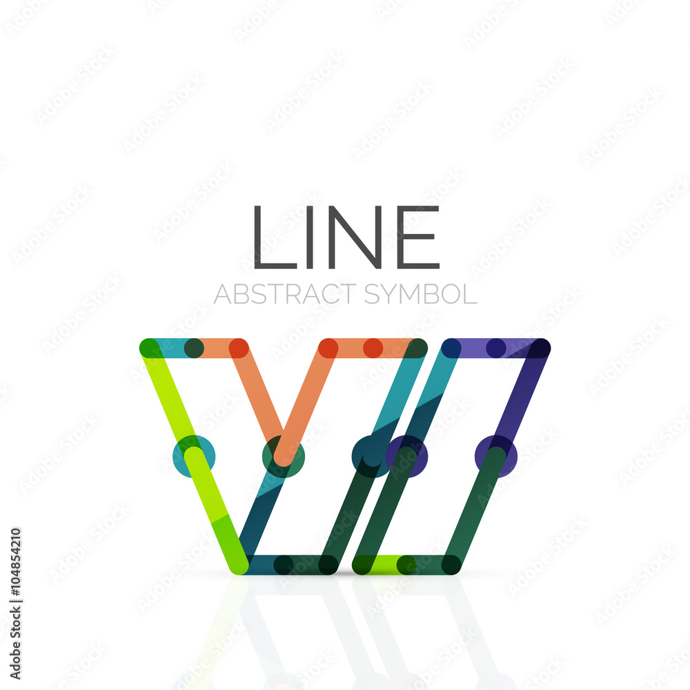 Linear abstract logo, connected multicolored segments of lines geometrical figure