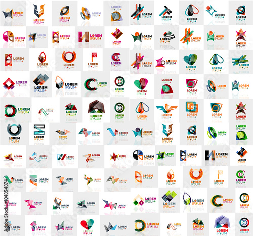 Mega collection of geometrical abstract logo templates, origami paper style business icons with sample text
