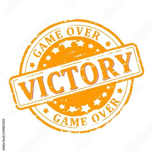 Damaged round yellow stamped - victory, game over - Vector
