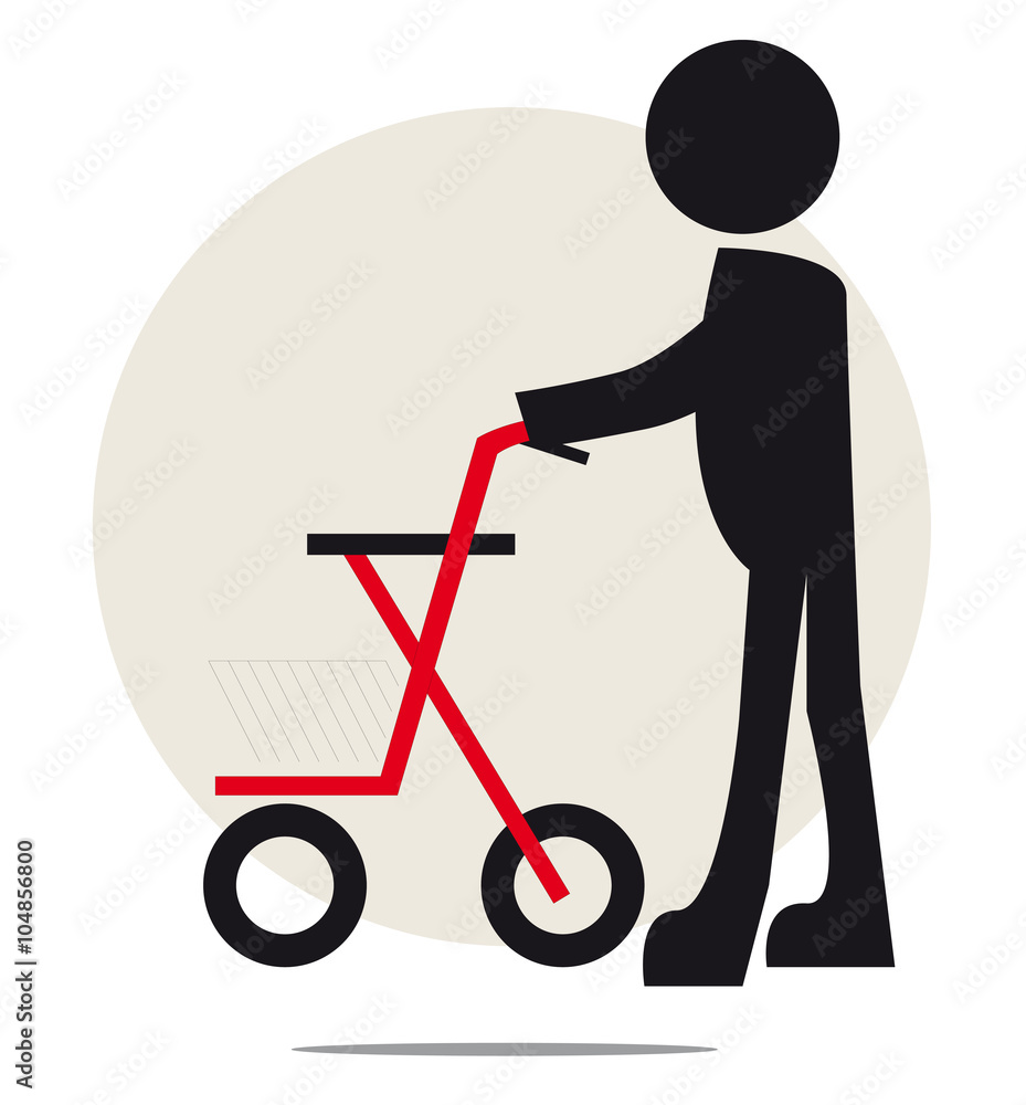 Illustration of senior with walker on circle background Illustration of senior with walker on circle background
