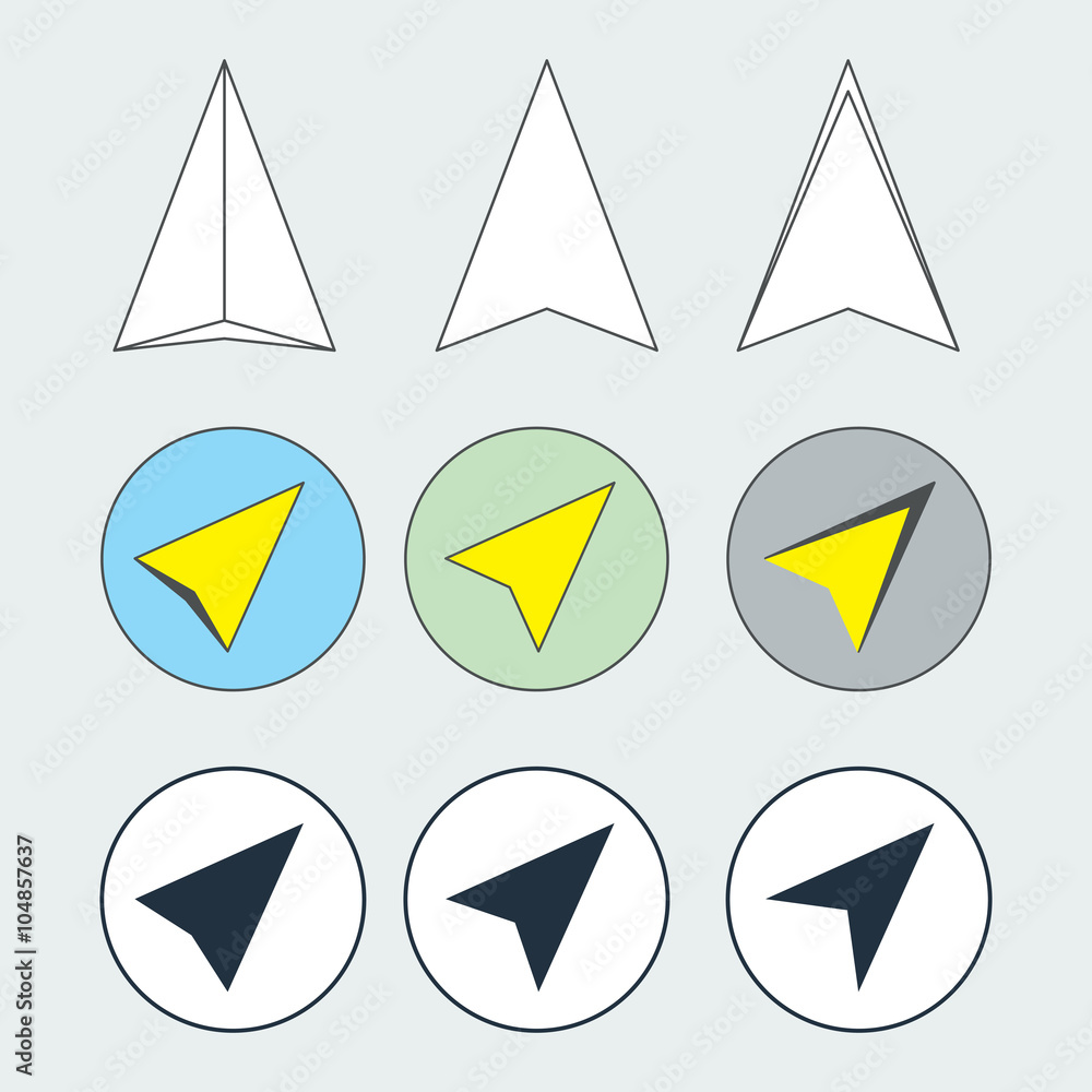 Navigation Arrow Flat Thin Line Icons Set. Collection of Navigator Direction Symbols. Navigation Arrow Flat Thin Line Icons Set. Collection of Navigator Direction Symbols.