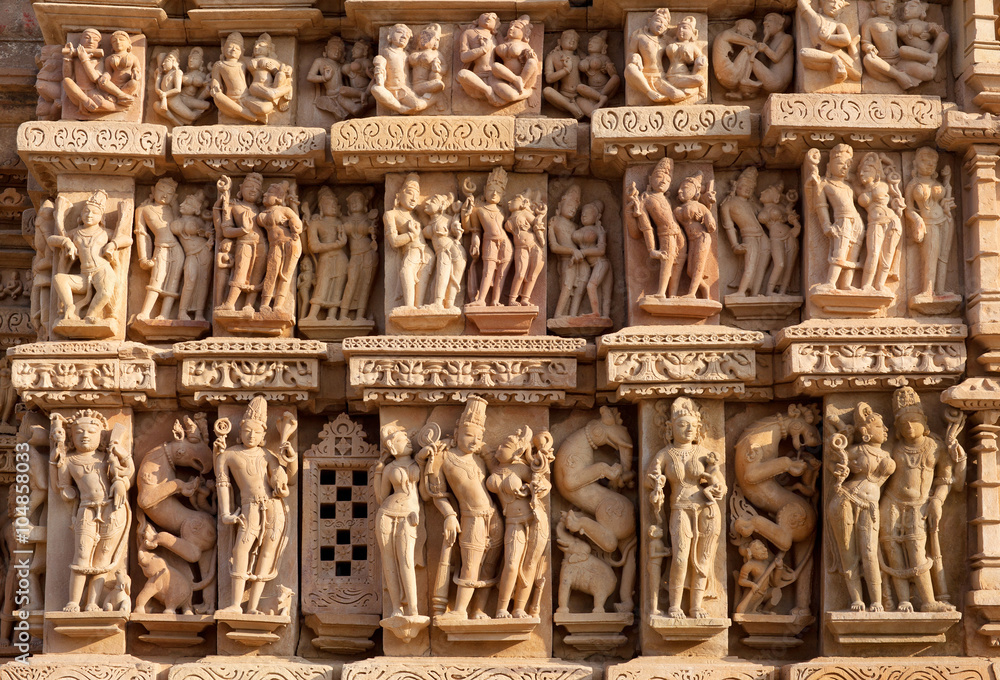 Bas-relief at Kandariya Mahadev temple in Khajuraho, India