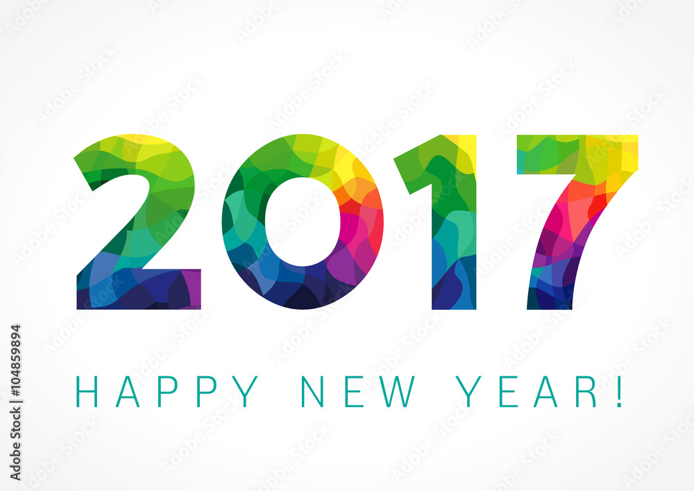 2017 new year color card. Happy holidays card with color facet figures 2017 and greeting text - obrazy, fototapety, plakaty 