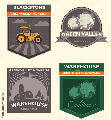 Retro Vintage Farm Insignias or Logotypes set. Vector design elements, business signs, logos, identity, labels, badges and objects.