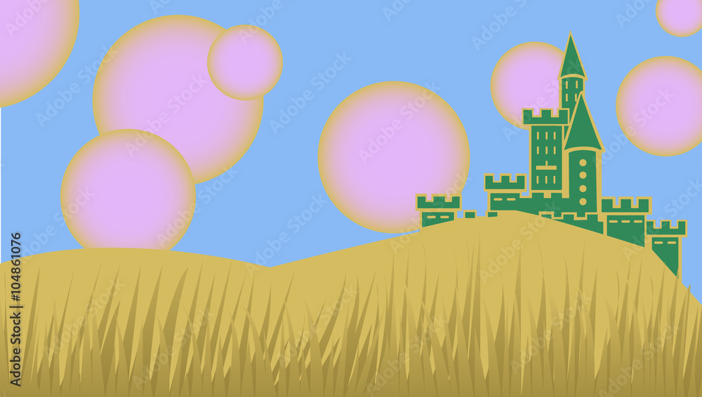 Naklejka premium Castle under pink suns