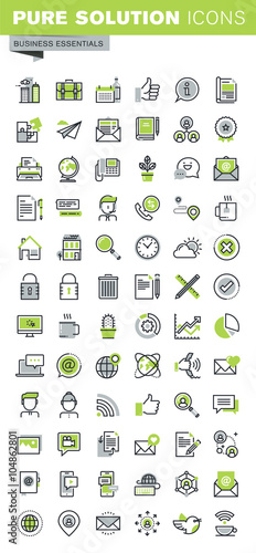 Thin line icons set of business, office supplies and equipment, online communications, social network, technical support, mobile services. Premium quality outline icon collection.