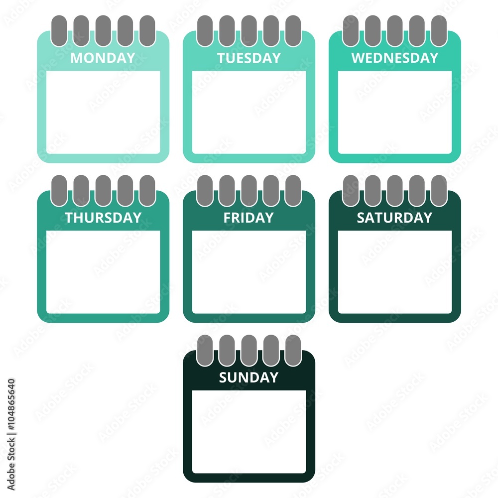 Days of the week, Calendar sheets with the days of the week Stock ...