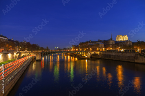 Seine river at night in Paris, France.