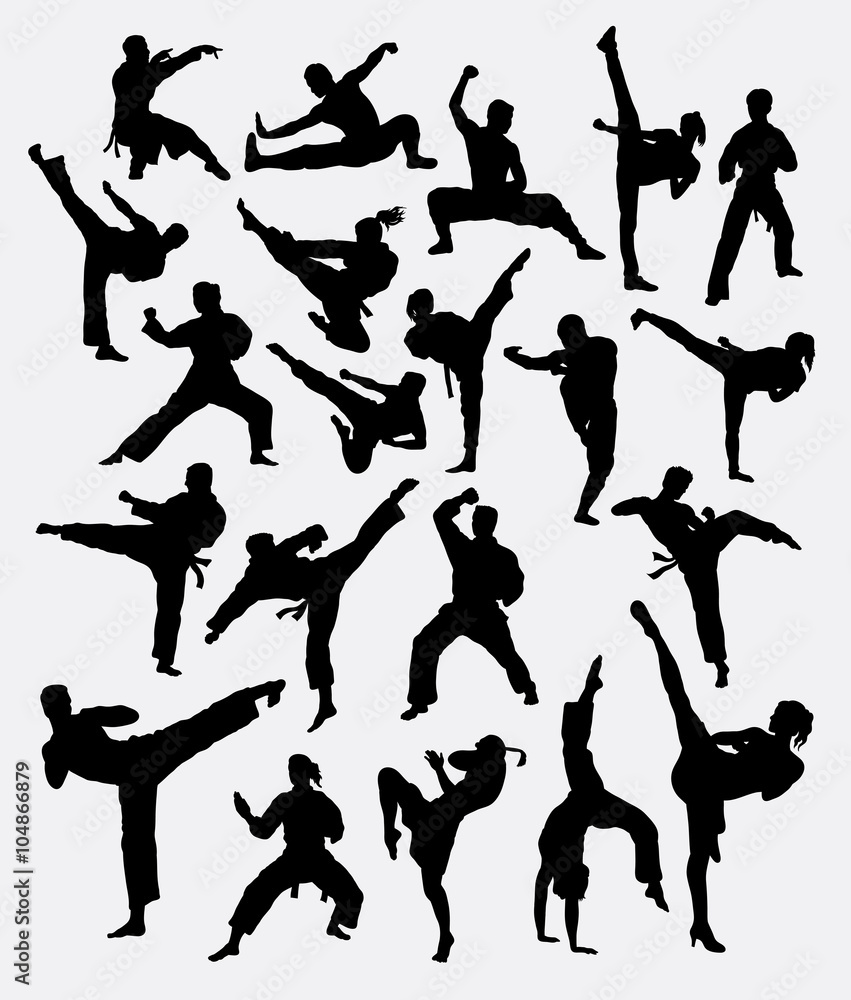 Fototapeta Martial art male and female sport silhouette 1. Good use for symbol, logo, web icon, sticker, mascot, sign, or any design you want. Easy to use.