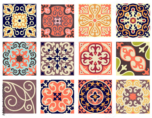 Vintage retro ceramic tile pattern set.