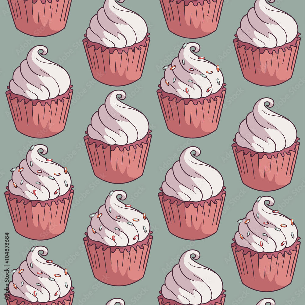 Seamless pattern with cupcakes. Seamless pattern with cupcakes.