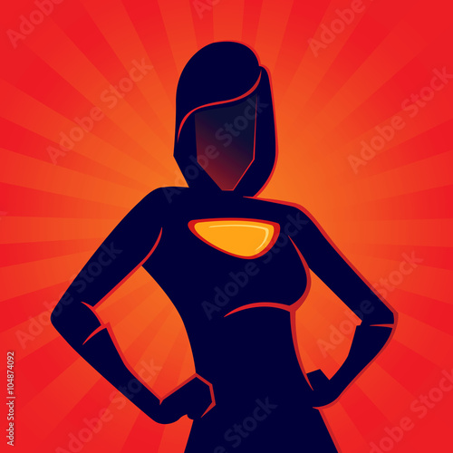 Female Superhero Silhouette With Red Background