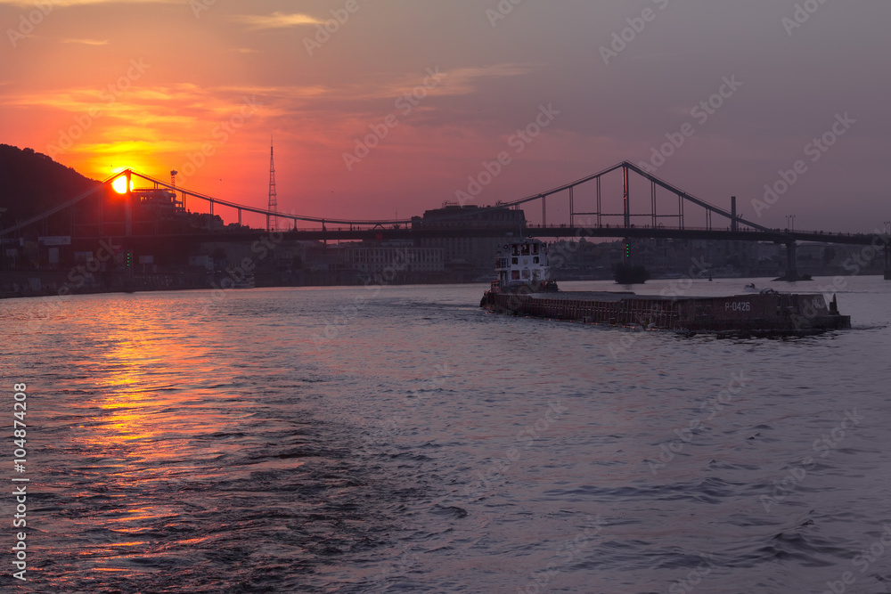 Drepr river and cityscape at evening in Kiev