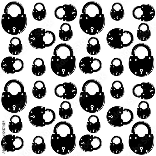 Black padlocks on a white background. Seamless vector background.