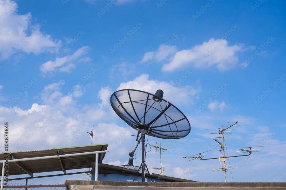satellite dish and could blue sky,nature