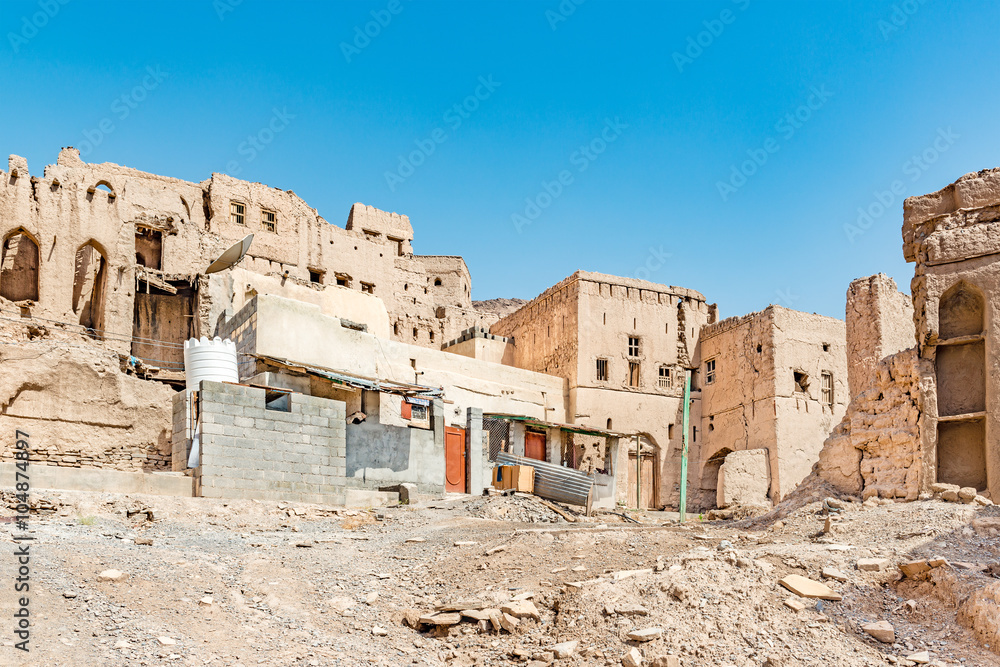 Omani adobe houses at Al-Katmeen in Nizwa, Dakhiliya, Oman.