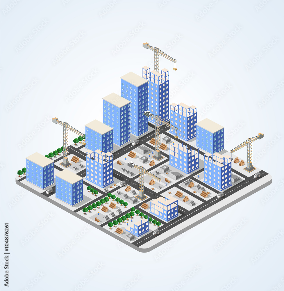 Crane construction industry town Isometric big city Crane construction industry town Isometric big city
