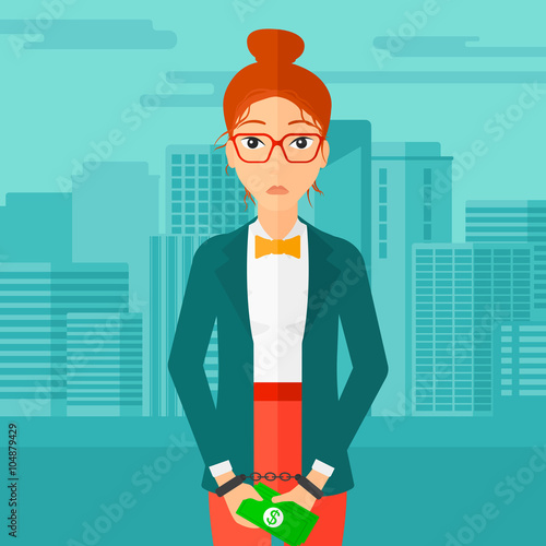 Woman handcuffed for crime.