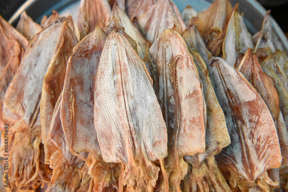 dried squid in local market in Thailand