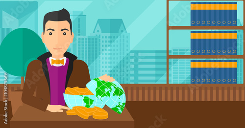 Man with globe full of money.