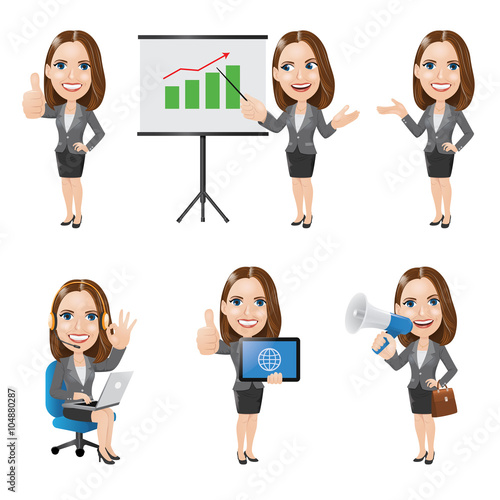 Set of Business Woman Character in 6 Different Poses