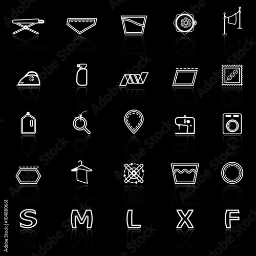Cloth care sign line icons with reflect on black
