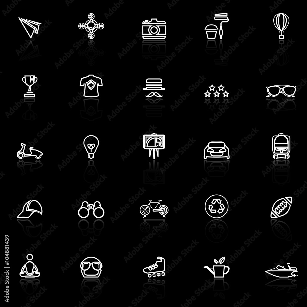 Hipster line icons with reflect on black
