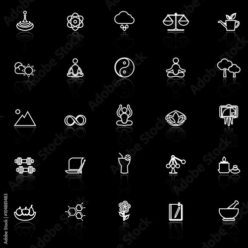 Zen concept line icons with reflect on black