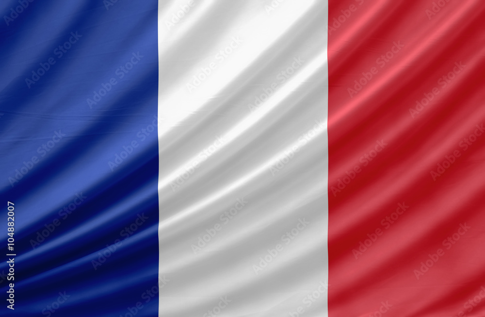 Waving flag of France. Flag has real fabric texture Waving flag of France. Flag has real fabric texture