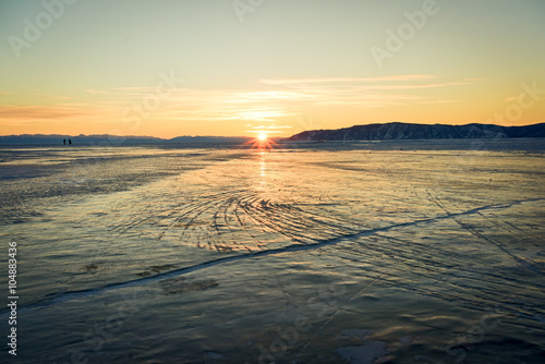 Lake Baikal. Sunset in winter.