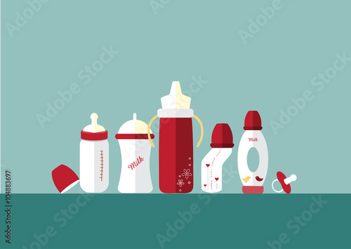 Set of baby milk bottles and pacifier,Vector illustrations