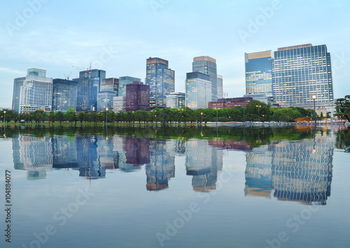Photography modern buildings with water reflection