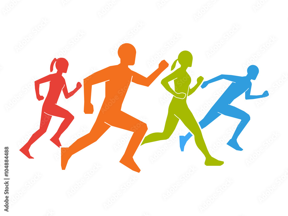 Colored silhouettes of runners. Flat vector figures marathoner.