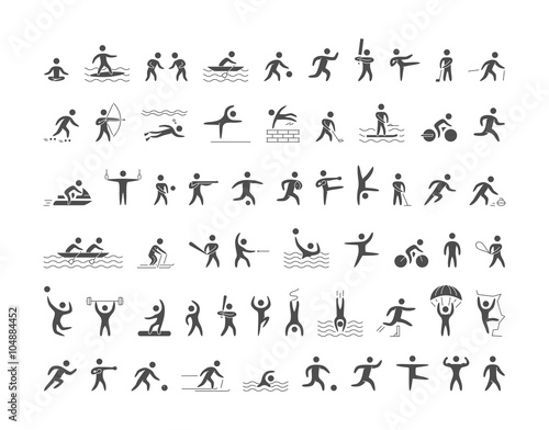 Fototapeta Naklejka Na Ścianę i Meble -  Black sports icons set. Vector figures athletes.