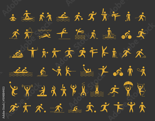 Vector sports icons set. Gold shapes athletes.
