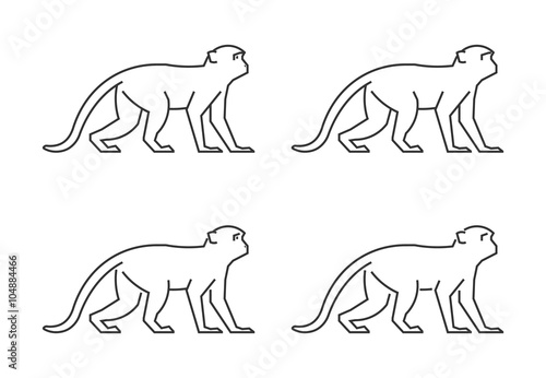 Vector outline monkey. Line silhouette monkey.
