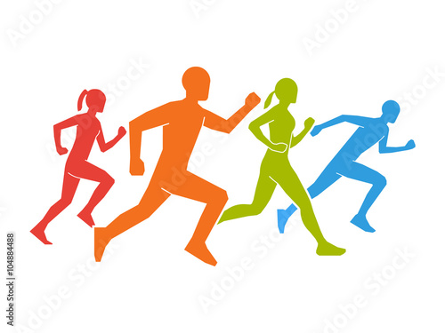 Colored silhouettes of runners. Flat vector figures marathoner.