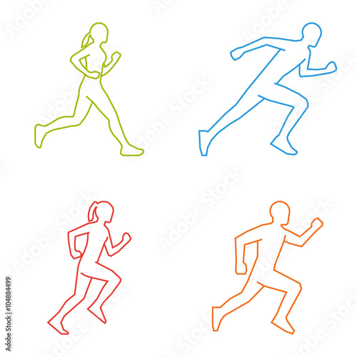Outline silhouettes of runners. Line vector figures marathoner.