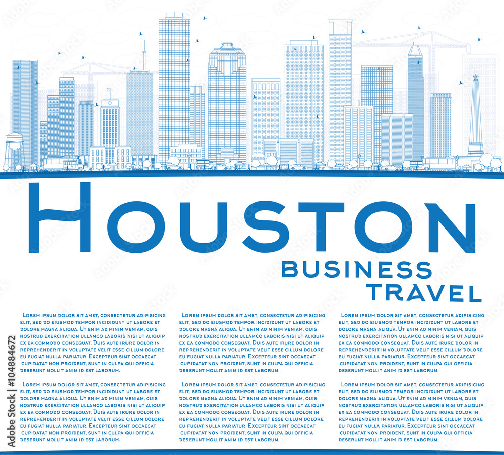 Outline Houston Skyline with Blue Buildings. Outline Houston Skyline with Blue Buildings.