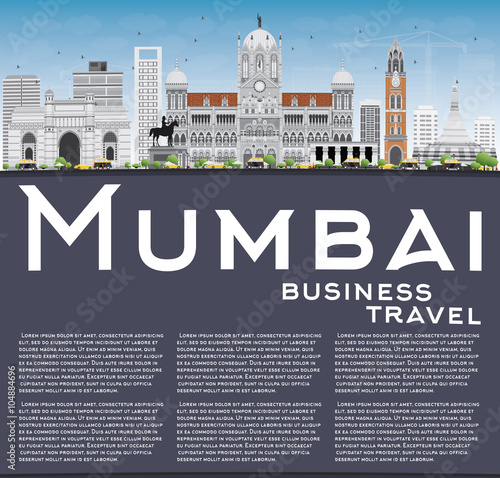 Mumbai Skyline with Gray Landmarks and Blue Sky.