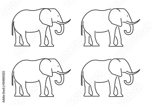 Vector outline elephant. Line silhouette elephant.