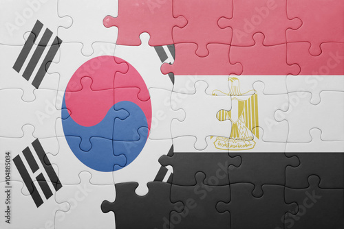 puzzle with the national flag of south korea and egypt.