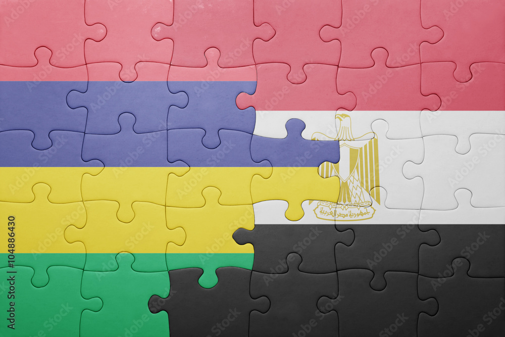 Fototapeta premium puzzle with the national flag of mauritius and egypt.
