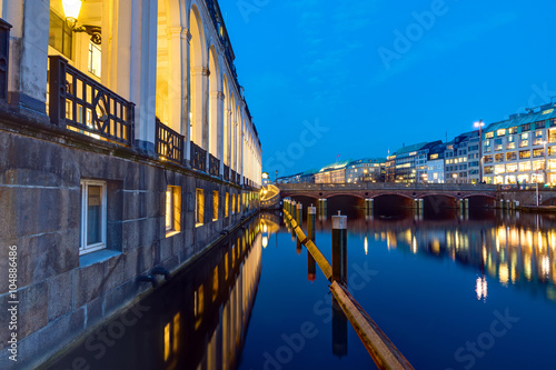 The Alsterfleet in downtown Hamburg at night