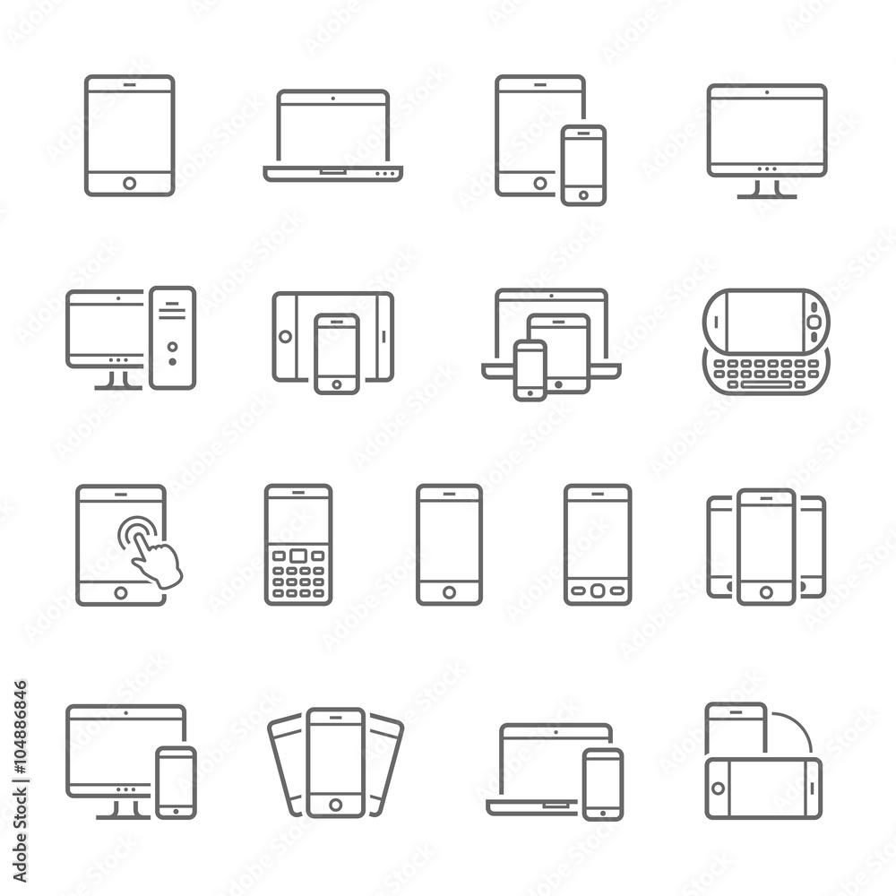 Lines icon set - responsive devices vector illustration