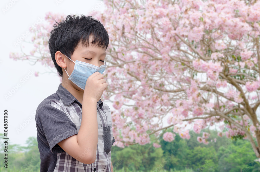 Asian boy have allergy from flower pollen Asian boy have allergy from flower pollen