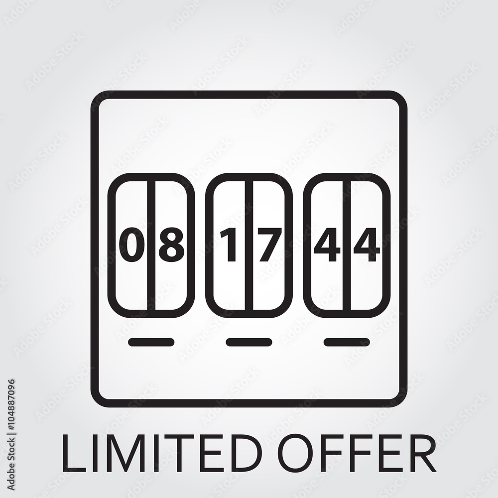 Black flat Line vector icon with a picture of limited offer on white background. Black flat Line vector icon with a picture of limited offer on white background.