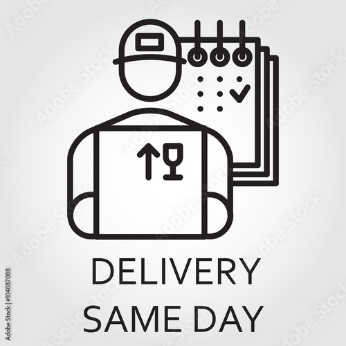 Black flat Line vector icon with a picture of delivery same day delivery on white background.