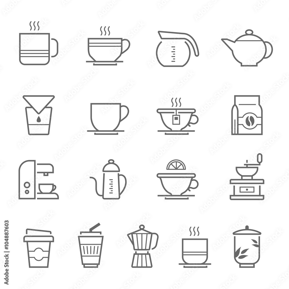 Lines icon set - coffee and tea vector illustration Lines icon set - coffee and tea vector illustration