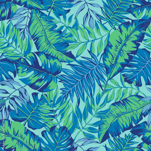 vector seamless bright colorful tropical pattern, split leaf, philodendron, rain forest nature, summer time holidays, active tropics background print